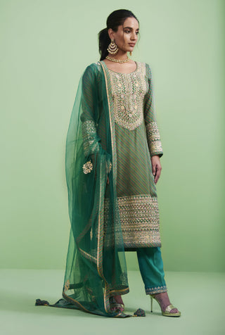 Shyam Narayan Prasad-Green Embroidered Kurti Set-INDIASPOPUP.COM