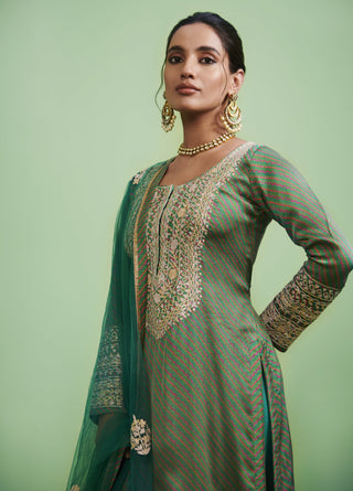 Shyam Narayan Prasad-Green Embroidered Kurti Set-INDIASPOPUP.COM