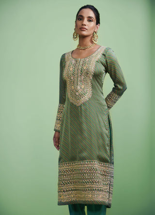 Shyam Narayan Prasad-Green Embroidered Kurti Set-INDIASPOPUP.COM