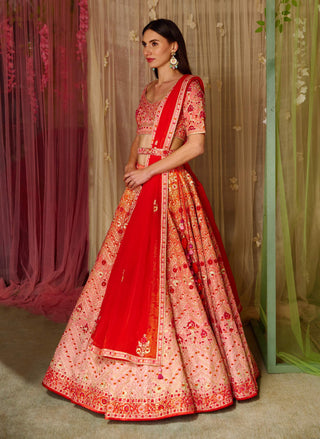 Shyam Narayan Prasad-Pink Orange Embroidered Lehenga Set-INDIASPOPUP.COM