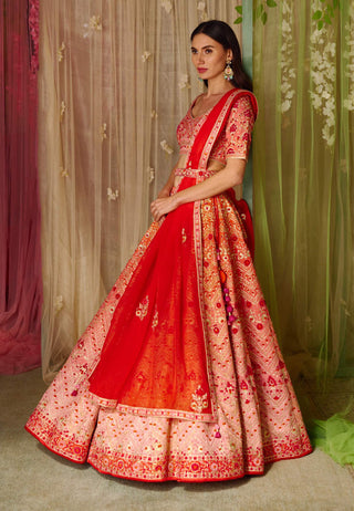 Shyam Narayan Prasad-Pink Orange Embroidered Lehenga Set-INDIASPOPUP.COM