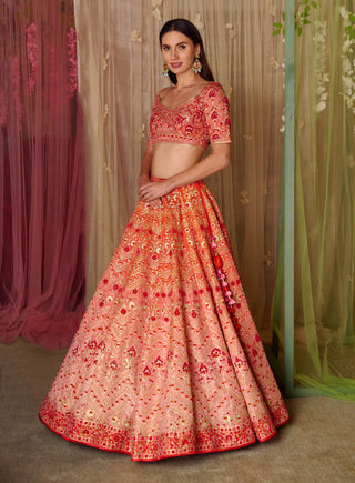 Shyam Narayan Prasad-Pink Orange Embroidered Lehenga Set-INDIASPOPUP.COM