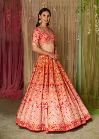 Shyam Narayan Prasad-Pink Orange Embroidered Lehenga Set-INDIASPOPUP.COM