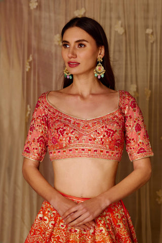 Shyam Narayan Prasad-Pink Orange Embroidered Lehenga Set-INDIASPOPUP.COM