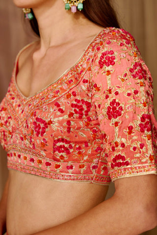 Shyam Narayan Prasad-Pink Orange Embroidered Lehenga Set-INDIASPOPUP.COM