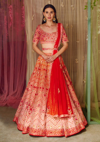 Shyam Narayan Prasad-Pink Orange Embroidered Lehenga Set-INDIASPOPUP.COM