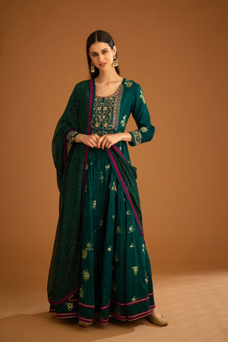 Shyam Narayan Prasad-Green Zardozi Embroidered Anarkali Set-INDIASPOPUP.COM