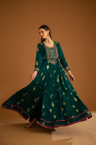 Shyam Narayan Prasad-Green Zardozi Embroidered Anarkali Set-INDIASPOPUP.COM