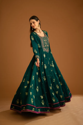 Shyam Narayan Prasad-Green Zardozi Embroidered Anarkali Set-INDIASPOPUP.COM
