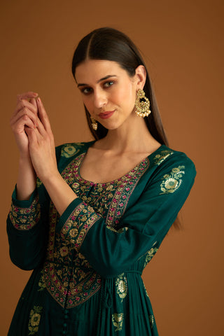 Shyam Narayan Prasad-Green Zardozi Embroidered Anarkali Set-INDIASPOPUP.COM