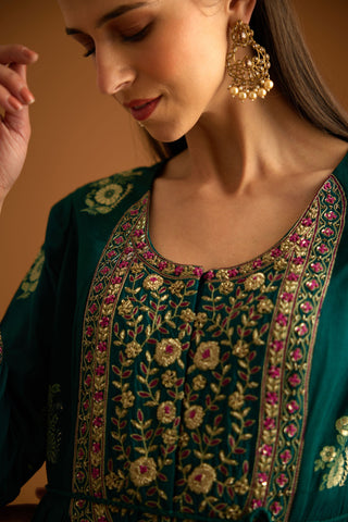 Shyam Narayan Prasad-Green Zardozi Embroidered Anarkali Set-INDIASPOPUP.COM