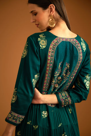 Shyam Narayan Prasad-Green Zardozi Embroidered Anarkali Set-INDIASPOPUP.COM