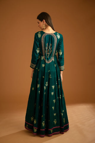 Shyam Narayan Prasad-Green Zardozi Embroidered Anarkali Set-INDIASPOPUP.COM