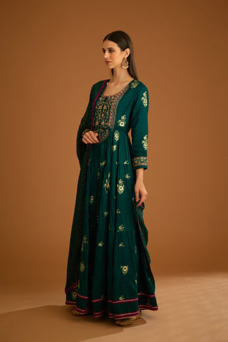 Shyam Narayan Prasad-Green Zardozi Embroidered Anarkali Set-INDIASPOPUP.COM