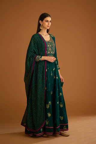 Shyam Narayan Prasad-Green Zardozi Embroidered Anarkali Set-INDIASPOPUP.COM