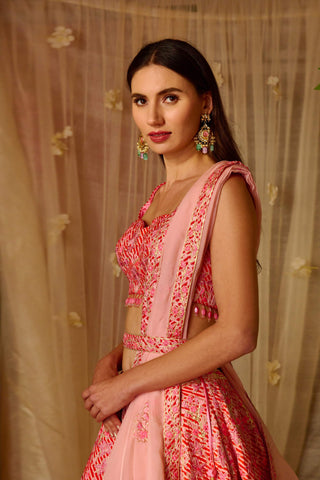 Shyam Narayan Prasad-Bright Pink Gota Embroidered Lehenga Set-INDIASPOPUP.COM