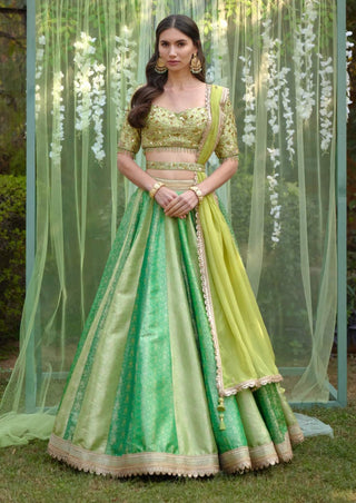 Shyam Narayan Prasad-Green Zardozi Embroidered Lehenga Set-INDIASPOPUP.COM