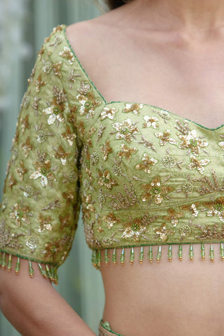 Shyam Narayan Prasad-Green Zardozi Embroidered Lehenga Set-INDIASPOPUP.COM