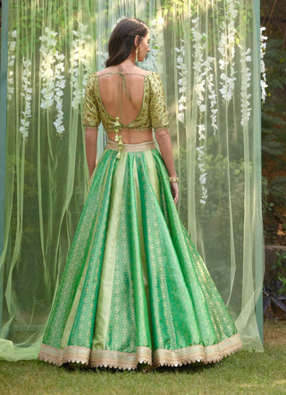 Shyam Narayan Prasad-Green Zardozi Embroidered Lehenga Set-INDIASPOPUP.COM