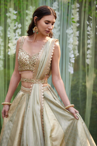 Shyam Narayan Prasad-Smoke Grey Blue Embroidered Lehenga Set-INDIASPOPUP.COM