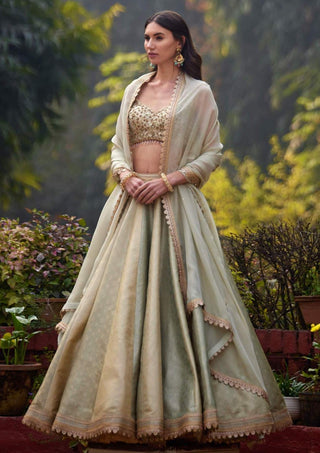 Shyam Narayan Prasad-Smoke Grey Blue Embroidered Lehenga Set-INDIASPOPUP.COM