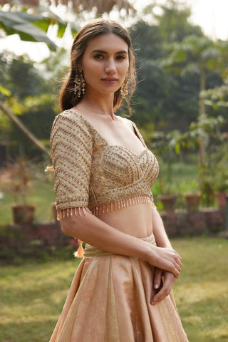 Shyam Narayan Prasad-Old Rose Pink Embroidered Lehenga Set-INDIASPOPUP.COM