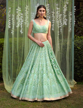 Shyam Narayan Prasad-Sea Green Embroidered Lehenga Set-INDIASPOPUP.COM
