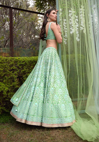 Shyam Narayan Prasad-Sea Green Embroidered Lehenga Set-INDIASPOPUP.COM