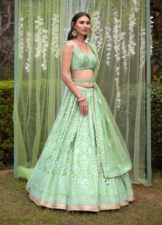 Shyam Narayan Prasad-Sea Green Embroidered Lehenga Set-INDIASPOPUP.COM