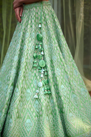 Shyam Narayan Prasad-Sea Green Embroidered Lehenga Set-INDIASPOPUP.COM