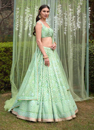 Shyam Narayan Prasad-Sea Green Embroidered Lehenga Set-INDIASPOPUP.COM