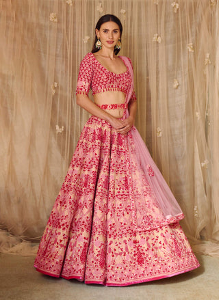 Shyam Narayan Prasad-Peach Pink Embroidered Lehenga Set-INDIASPOPUP.COM