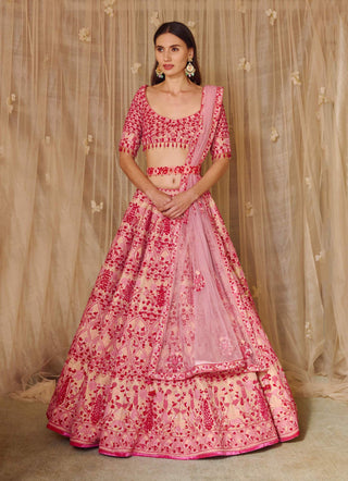 Shyam Narayan Prasad-Peach Pink Embroidered Lehenga Set-INDIASPOPUP.COM