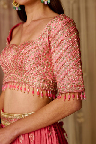 Shyam Narayan Prasad-Coral Pink Embroidered Lehenga Set-INDIASPOPUP.COM
