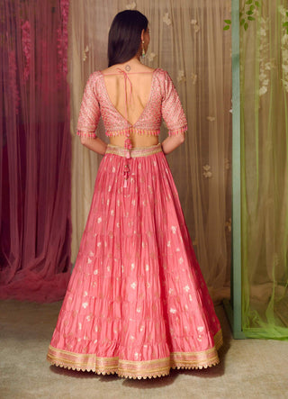 Shyam Narayan Prasad-Coral Pink Embroidered Lehenga Set-INDIASPOPUP.COM