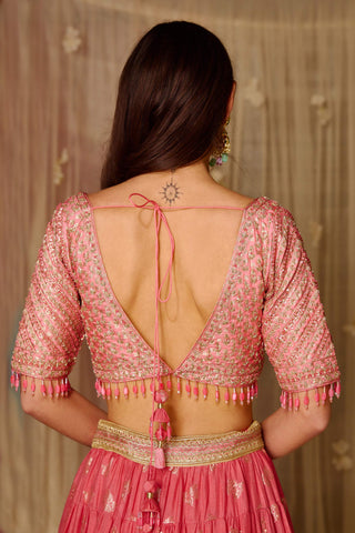 Shyam Narayan Prasad-Peach Pink Embroidered Lehenga Set-INDIASPOPUP.COM