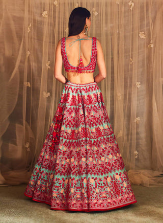 Shyam Narayan Prasad-Blue Pink Embroidered Lehenga Set-INDIASPOPUP.COM