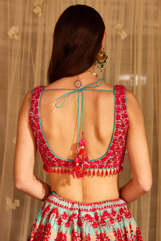 Shyam Narayan Prasad-Blue Pink Embroidered Lehenga Set-INDIASPOPUP.COM