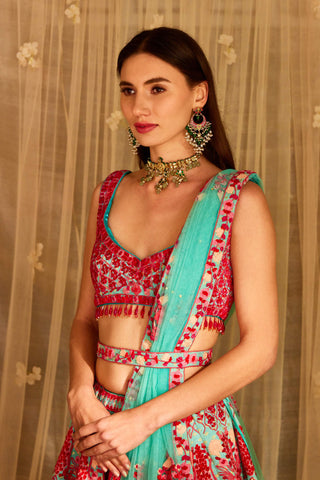 Shyam Narayan Prasad-Blue Pink Embroidered Lehenga Set-INDIASPOPUP.COM