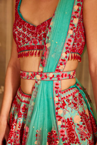 Shyam Narayan Prasad-Blue Pink Embroidered Lehenga Set-INDIASPOPUP.COM