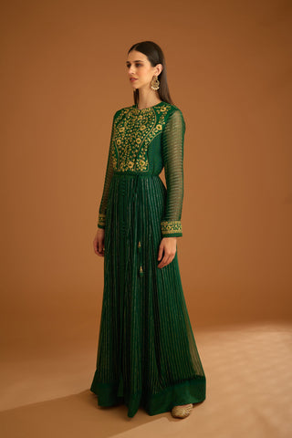 Shyam Narayan Prasad-Emerald Green Embroidered Anarkali Set-INDIASPOPUP.COM