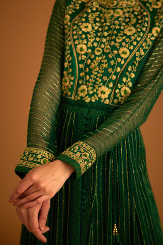Shyam Narayan Prasad-Emerald Green Embroidered Anarkali Set-INDIASPOPUP.COM