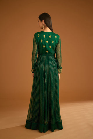 Shyam Narayan Prasad-Emerald Green Embroidered Anarkali Set-INDIASPOPUP.COM