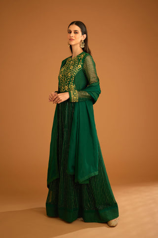 Shyam Narayan Prasad-Emerald Green Embroidered Anarkali Set-INDIASPOPUP.COM