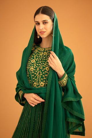 Shyam Narayan Prasad-Emerald Green Embroidered Anarkali Set-INDIASPOPUP.COM