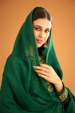 Shyam Narayan Prasad-Emerald Green Embroidered Anarkali Set-INDIASPOPUP.COM