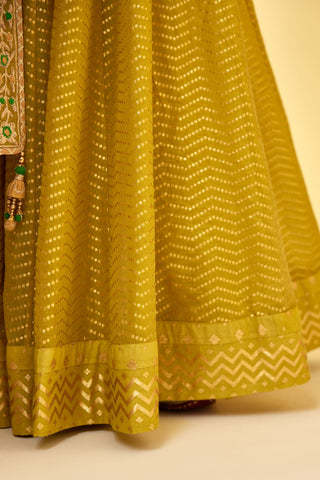 Shyam Narayan Prasad-Olive Green Short Kurti And Skirt Set-INDIASPOPUP.COM