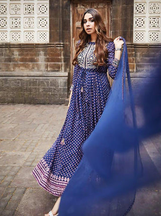 Navy Blue Anarkali Set