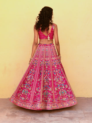 Chamee And Palak-Sophia Pink Embroidered Lehenga Set-INDIASPOPUP.COM