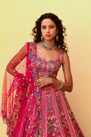 Chamee And Palak-Sophia Pink Embroidered Lehenga Set-INDIASPOPUP.COM